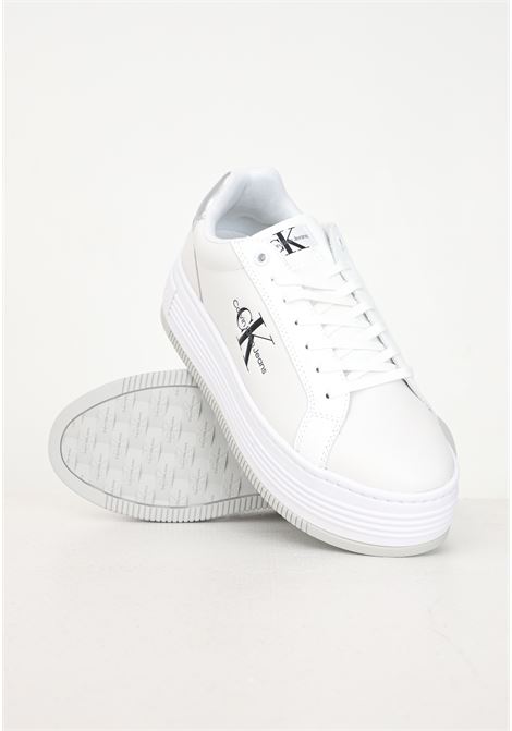 White women's sneakers with silver details and logo CALVIN KLEIN JEANS | YW0YW015160K90K9